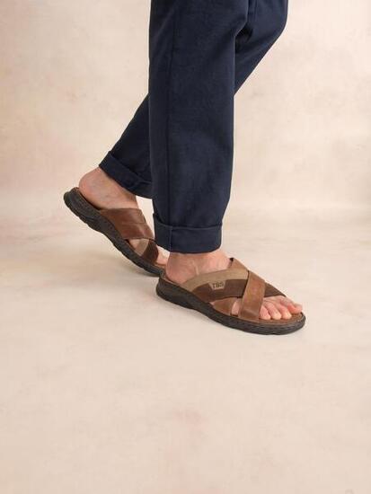 Mules homme JACQUIE Tan / Chocolat