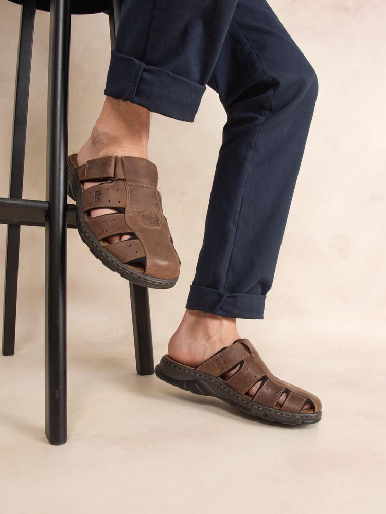 Mules Homme JEROME Coffee - cuir, fermeture velcro