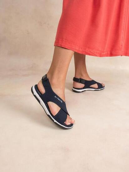 Sandales plates femme JAZZFIT Bleu - cuir et textile, fermeture velcro