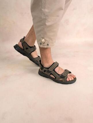 Sandales plates homme JAIMMYE Caribou, cuir, fermeture velcro, talon 45 mm