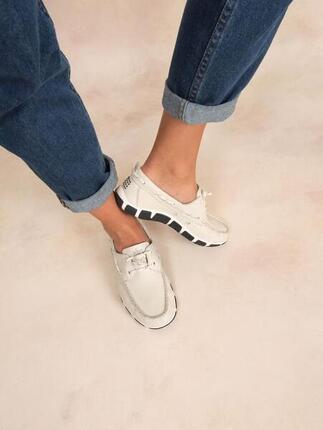 Chaussures bateau femme JANAELE Blanc / Bleu