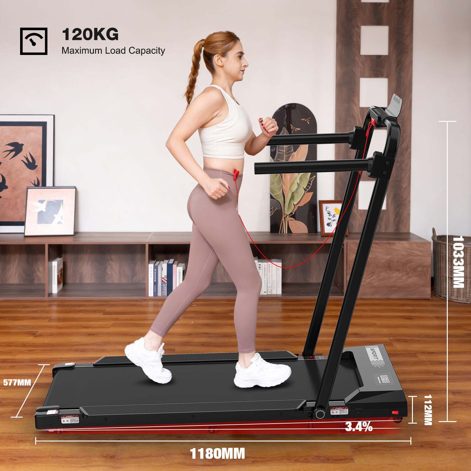 Folding and Incline Treadmill (3.4% incline), 1400W, ZX8S, 8 km/h 2/6