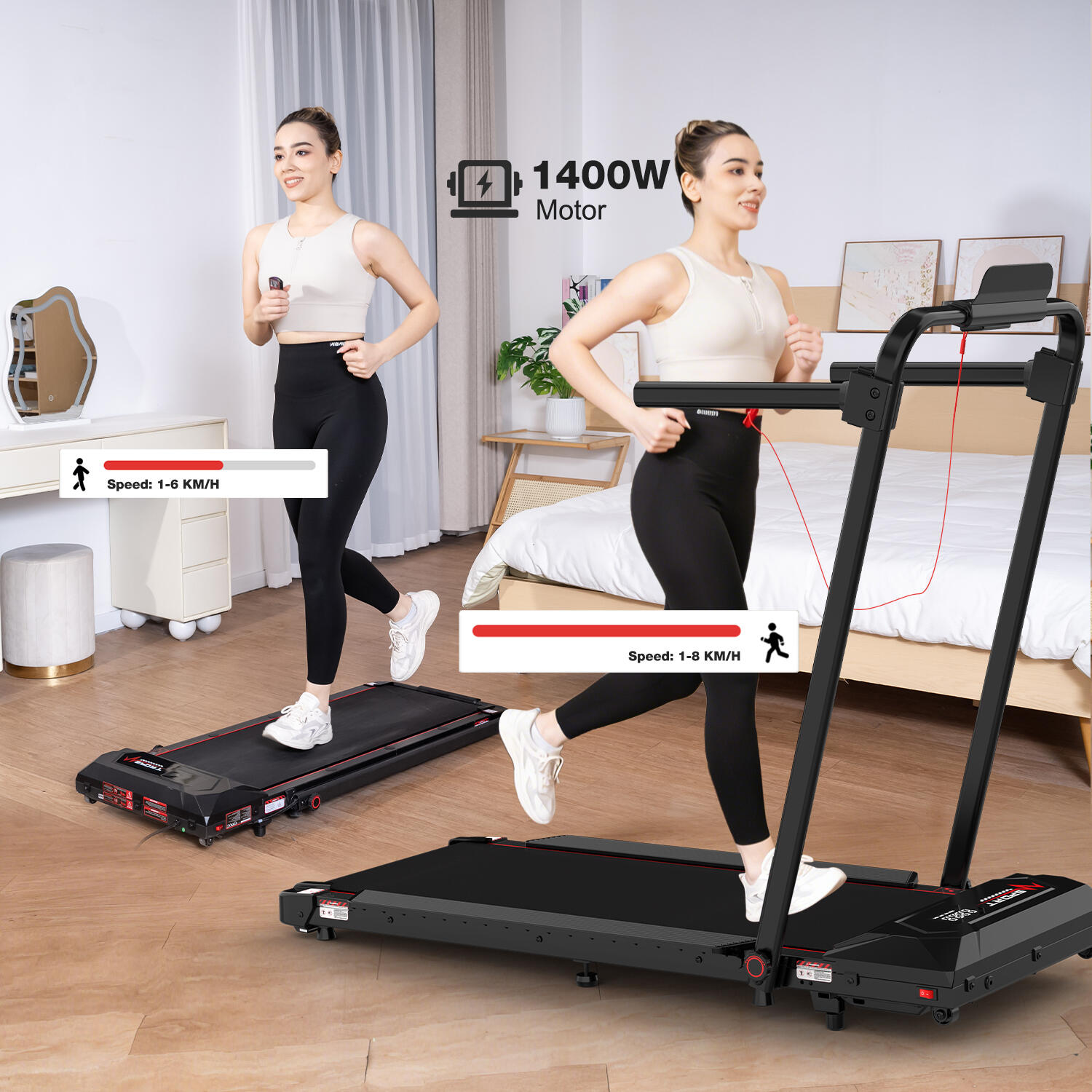 Folding and Incline Treadmill (3.4% incline), 1400W, ZX6S, 8 km/h 5/6