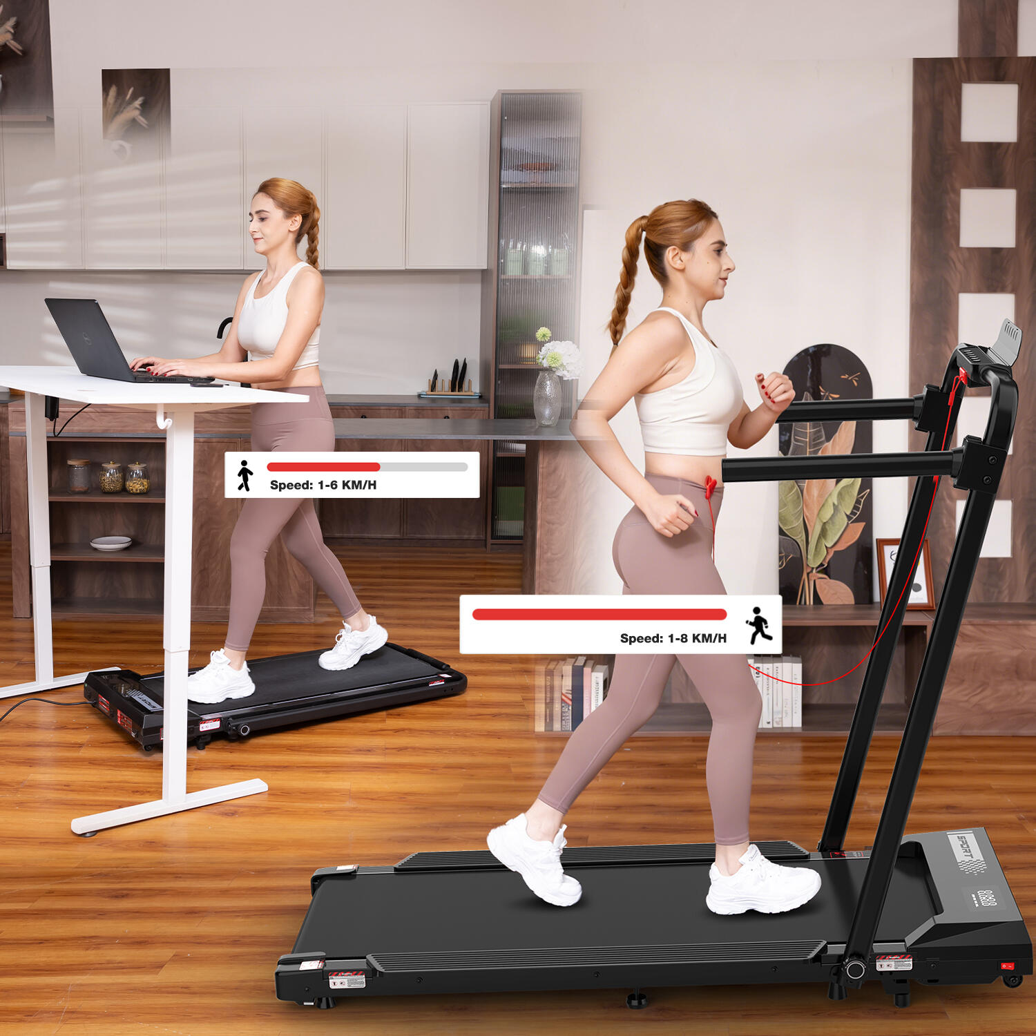 Folding and Incline Treadmill (3.4% incline), 1400W, ZX8S, 8 km/h 4/6