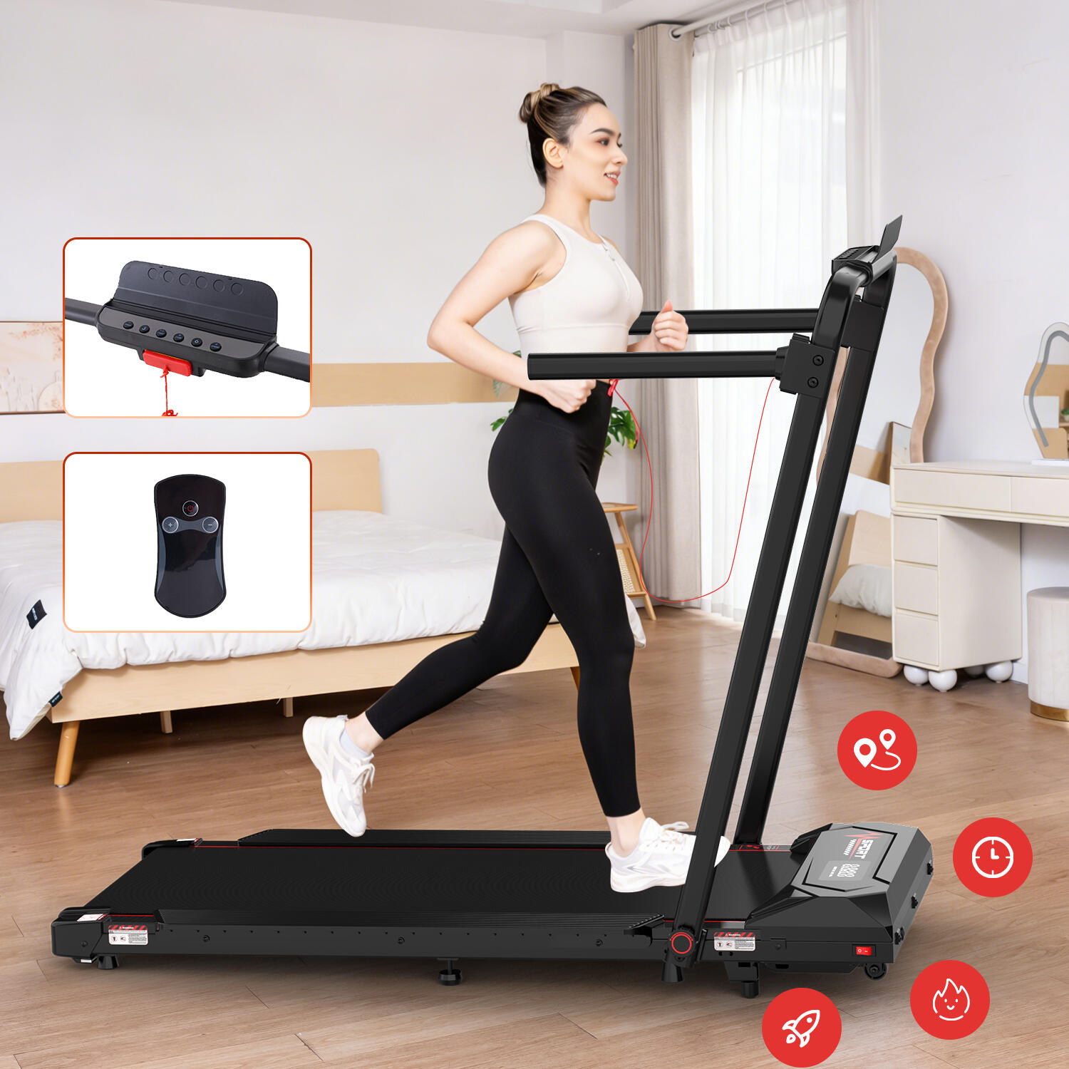 Folding and Incline Treadmill (3.4% incline), 1400W, ZX6S, 8 km/h 2/6