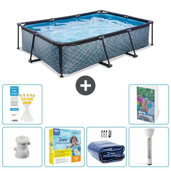 EXIT TOYS Basen Prostokątny - Efekt kamienia - 300x200x65 cm - 7-częściowy S184