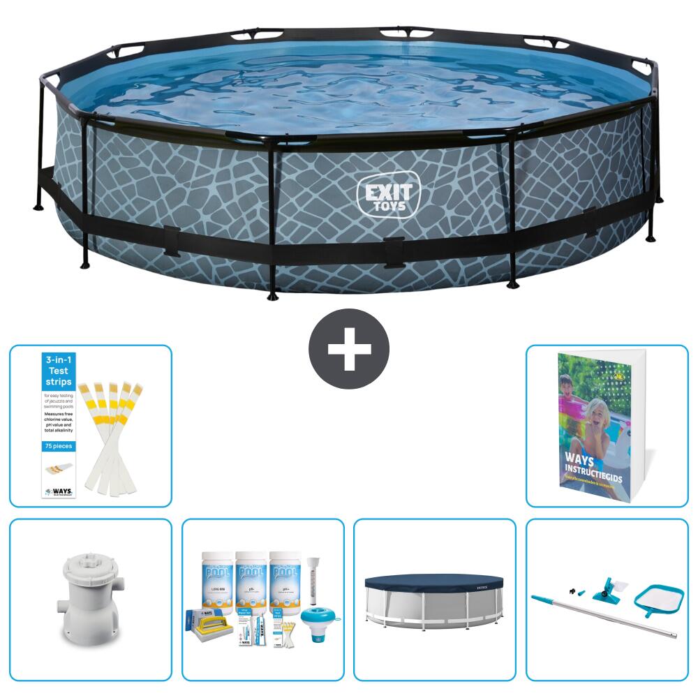 EXIT TOYS Piscina Exit Rotonda - Effetto pietra - 360x76 cm - 7-pezzi S336 1/7