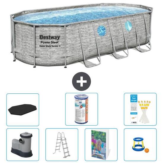 BESTWAY Basen Power Steel Owalny - 549x274x122 cm - 8-częściowy S541