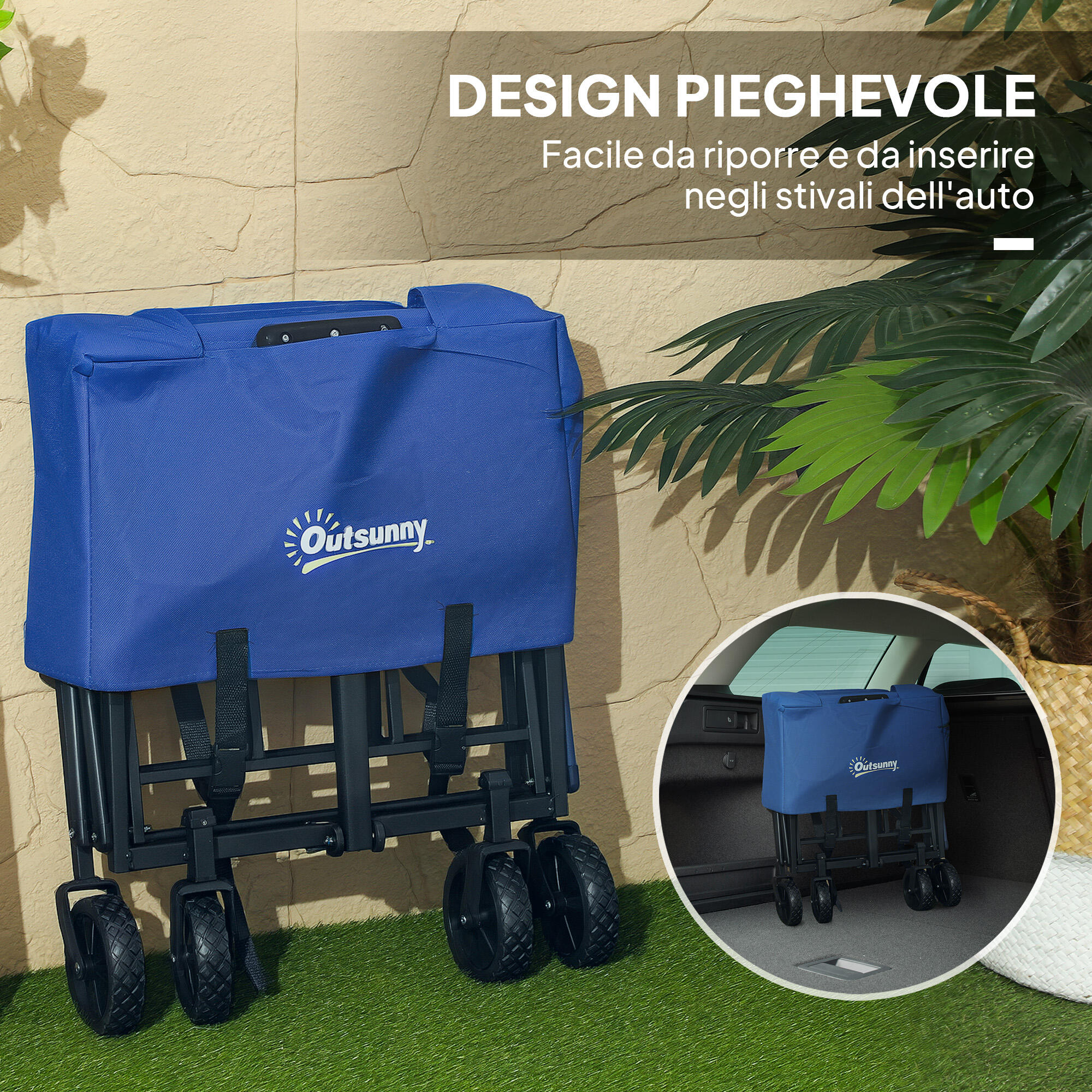 Outsunny Carrello da Esterno 62L Pieghevole con Manico Regolabile Blu 6/7