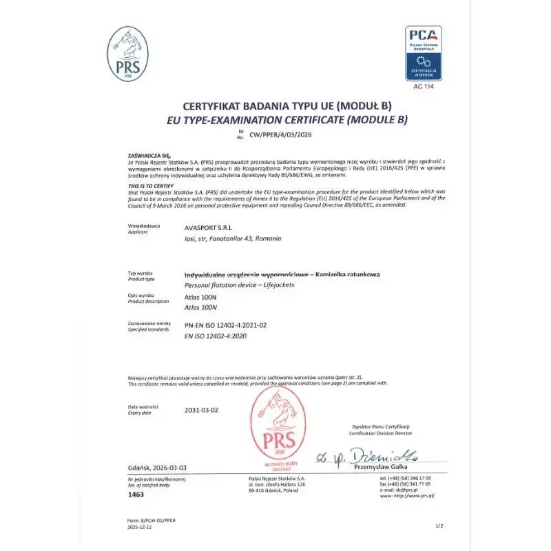 Vestă de salvare ATLAS 100N – Omologată pentru juniori și adulți 30-100+ kg 7/7