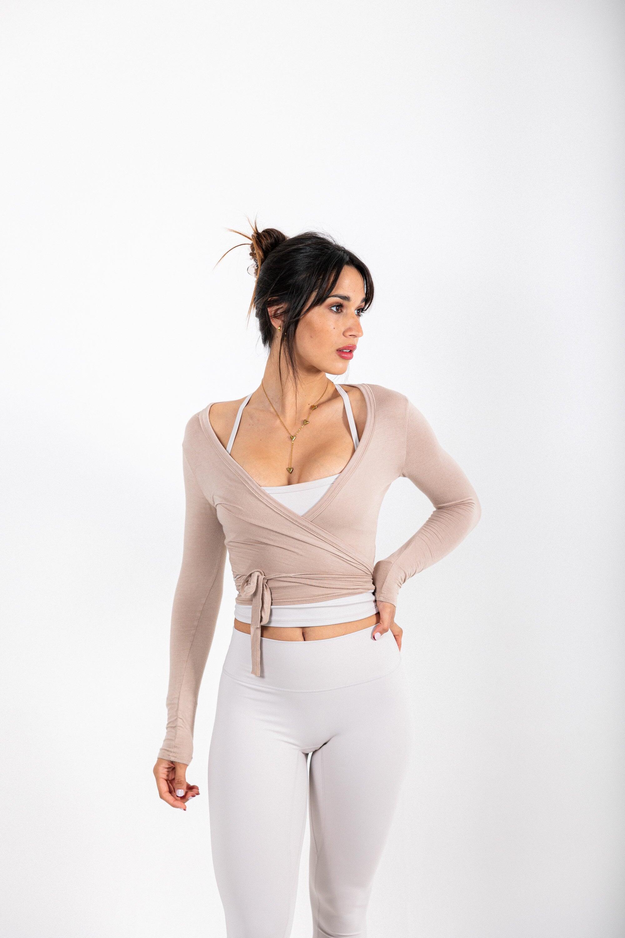 Top extra suave de manga larga estilo ballet para yoga y pilates 3/7