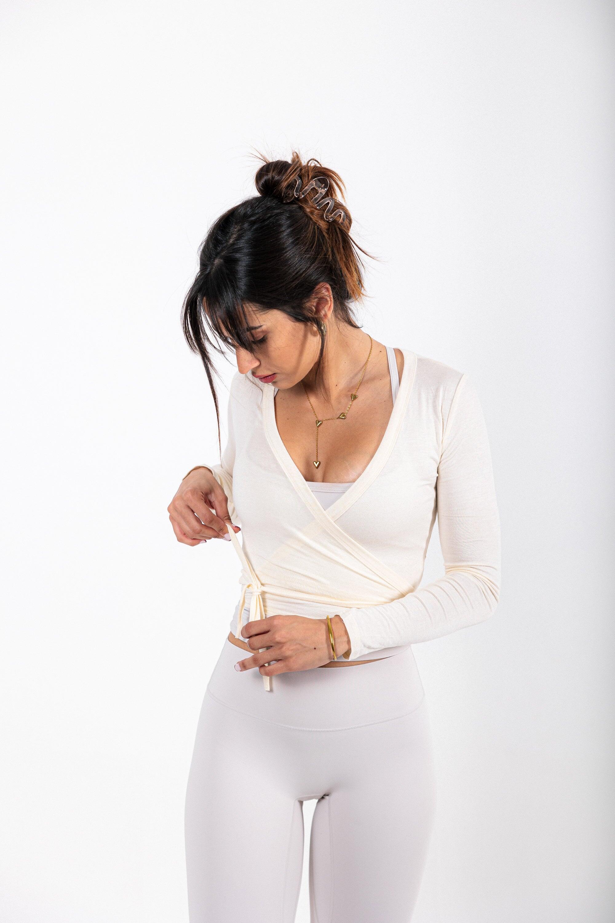 Top extra suave de manga larga estilo ballet para yoga y pilates 6/7