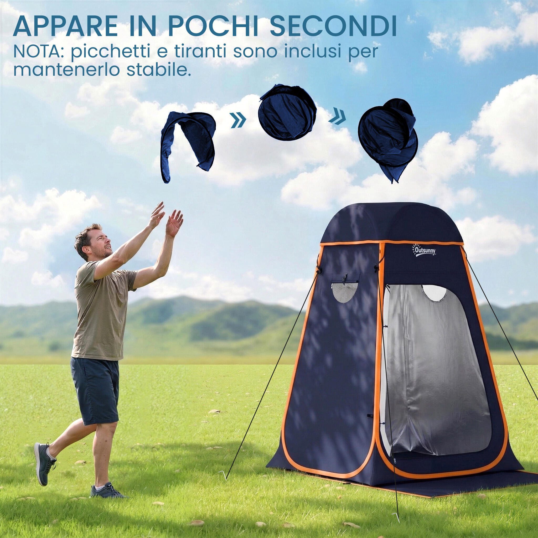 Outsunny Tenda Doccia da Campeggio Pop-Up Impermeabile con Tetto Rimovibile 4/7