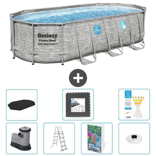 BESTWAY Basen Power Steel Owalny - 549x274x122 cm - 8-częściowy S608