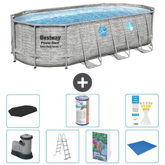 BESTWAY Basen Power Steel Owalny - 549x274x122 cm - 8-częściowy S594