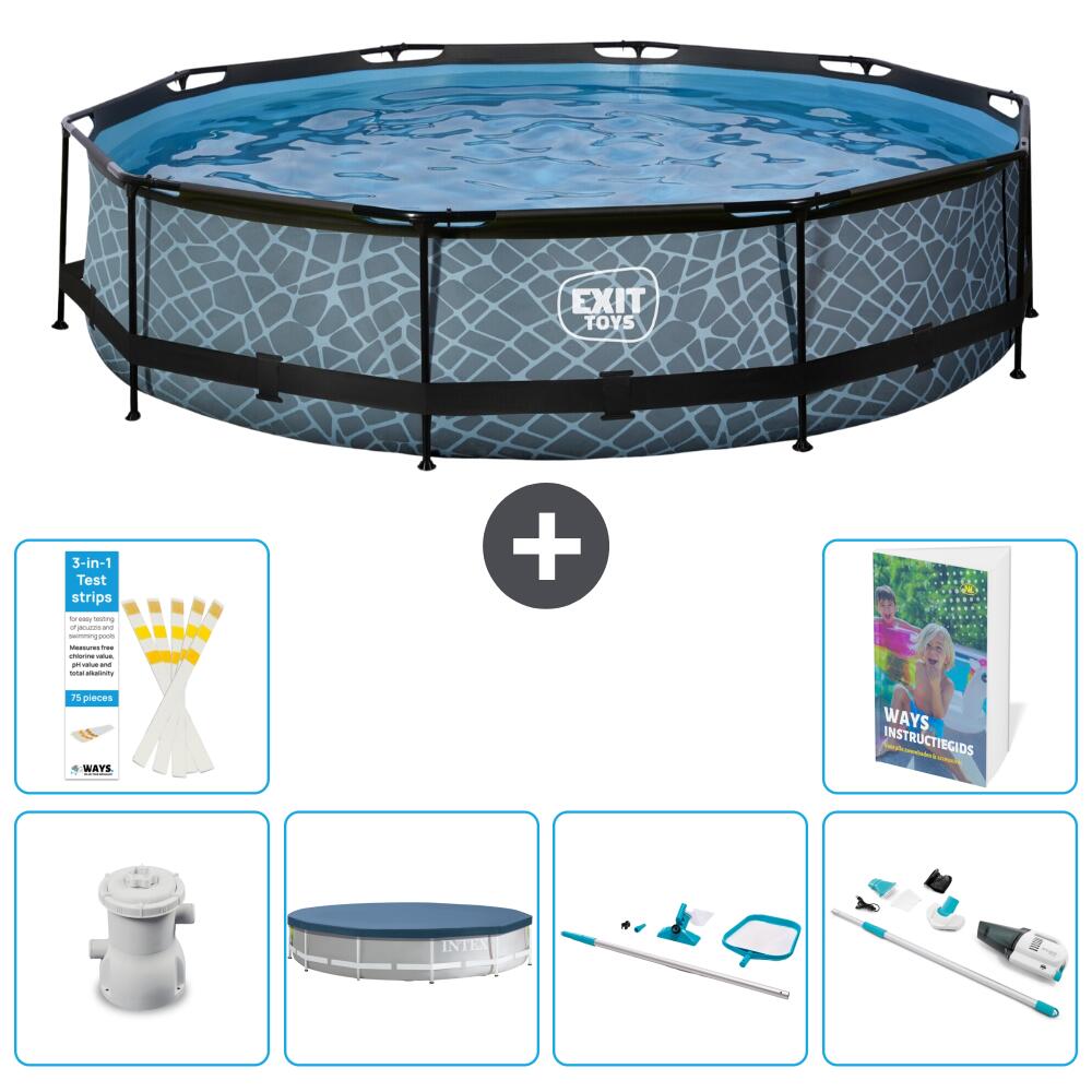 EXIT TOYS Piscina Exit Redonda - Efecto piedra - 360x76 cm - 7-piezas S257 1/7