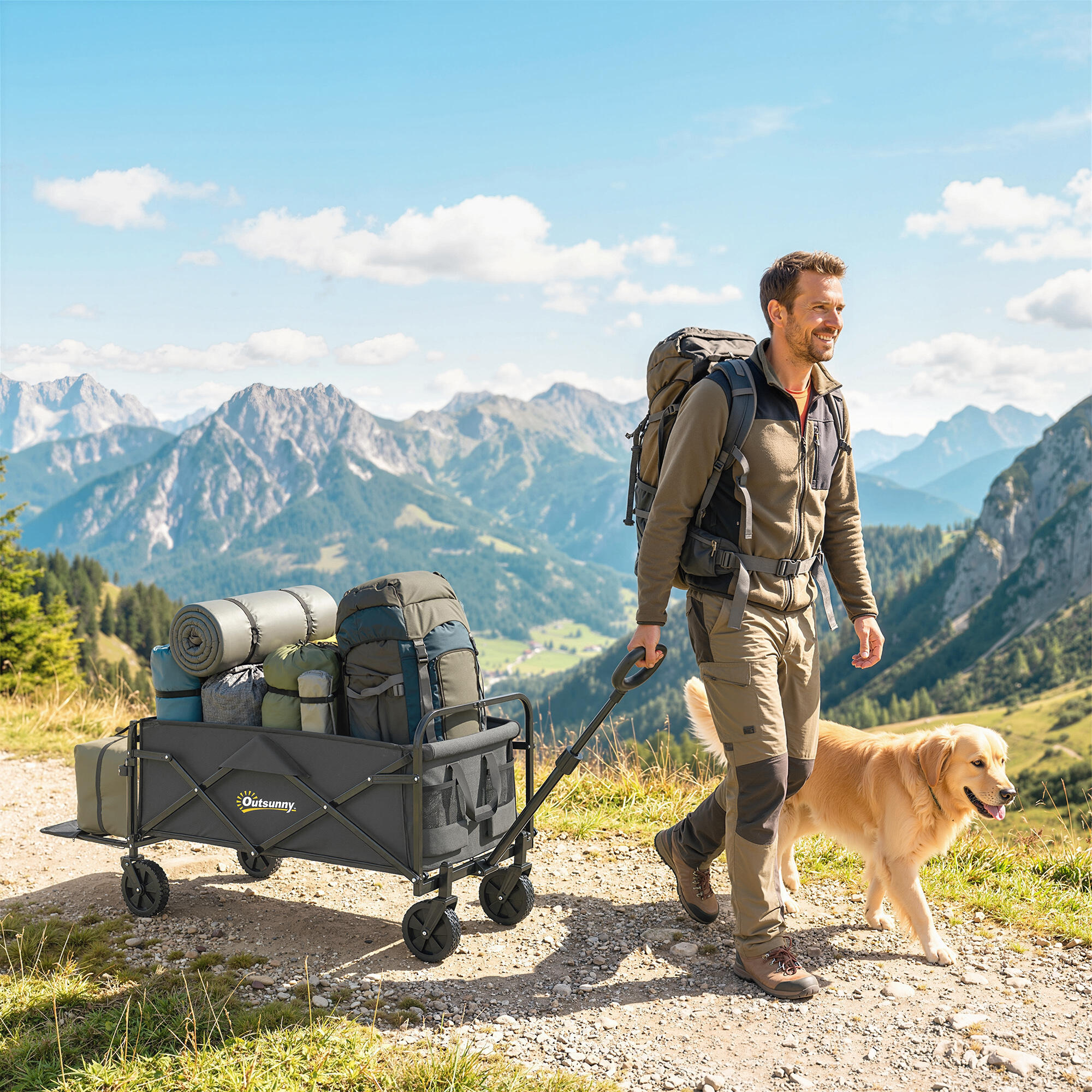 Outsunny Carrello Pieghevole da Campeggio con Portellone Espandibile, 72L 2/7