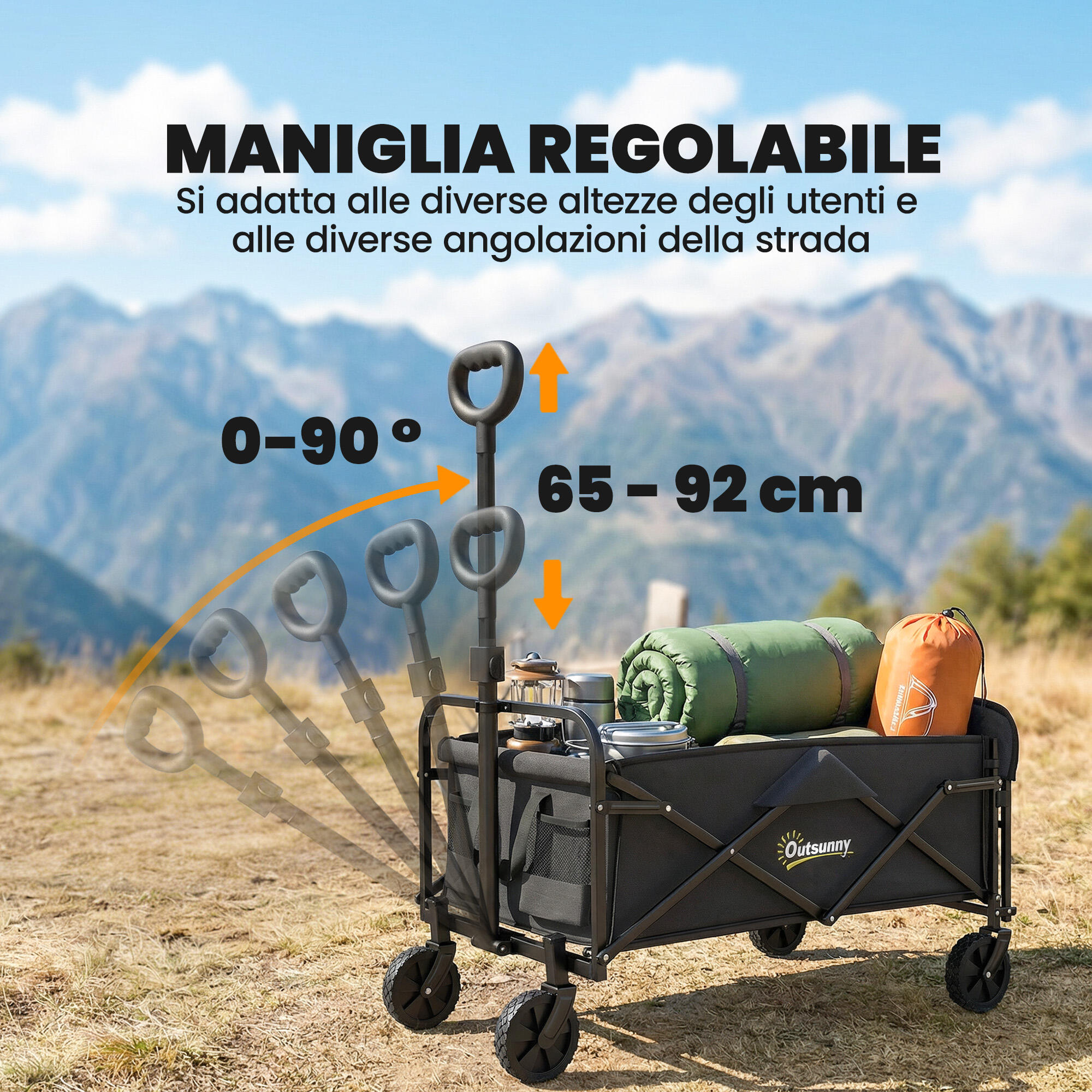 Outsunny Carrello Pieghevole da Campeggio con Portellone Espandibile, 72L 6/7