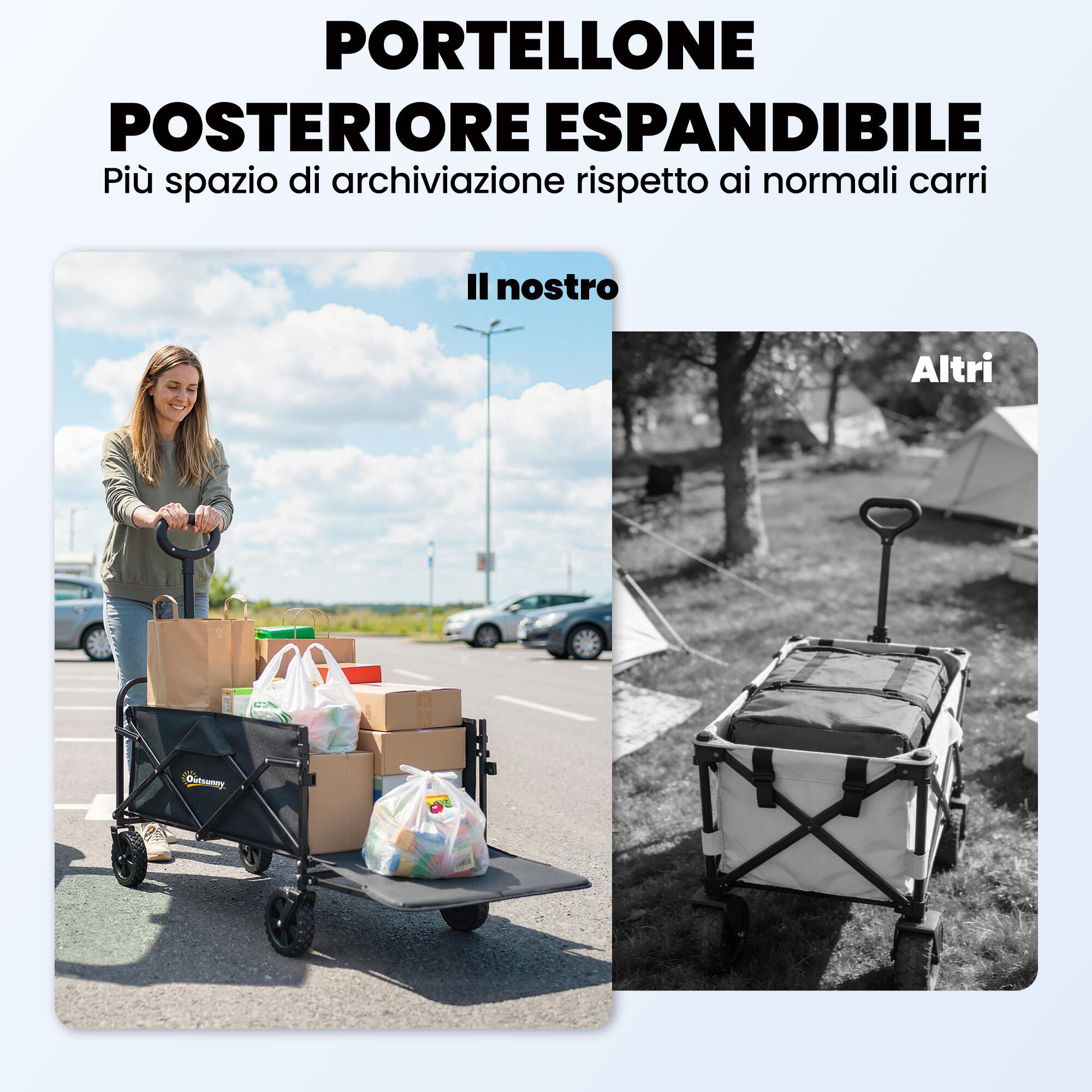 Outsunny Carrello Pieghevole da Campeggio con Portellone Espandibile, 72L 5/7