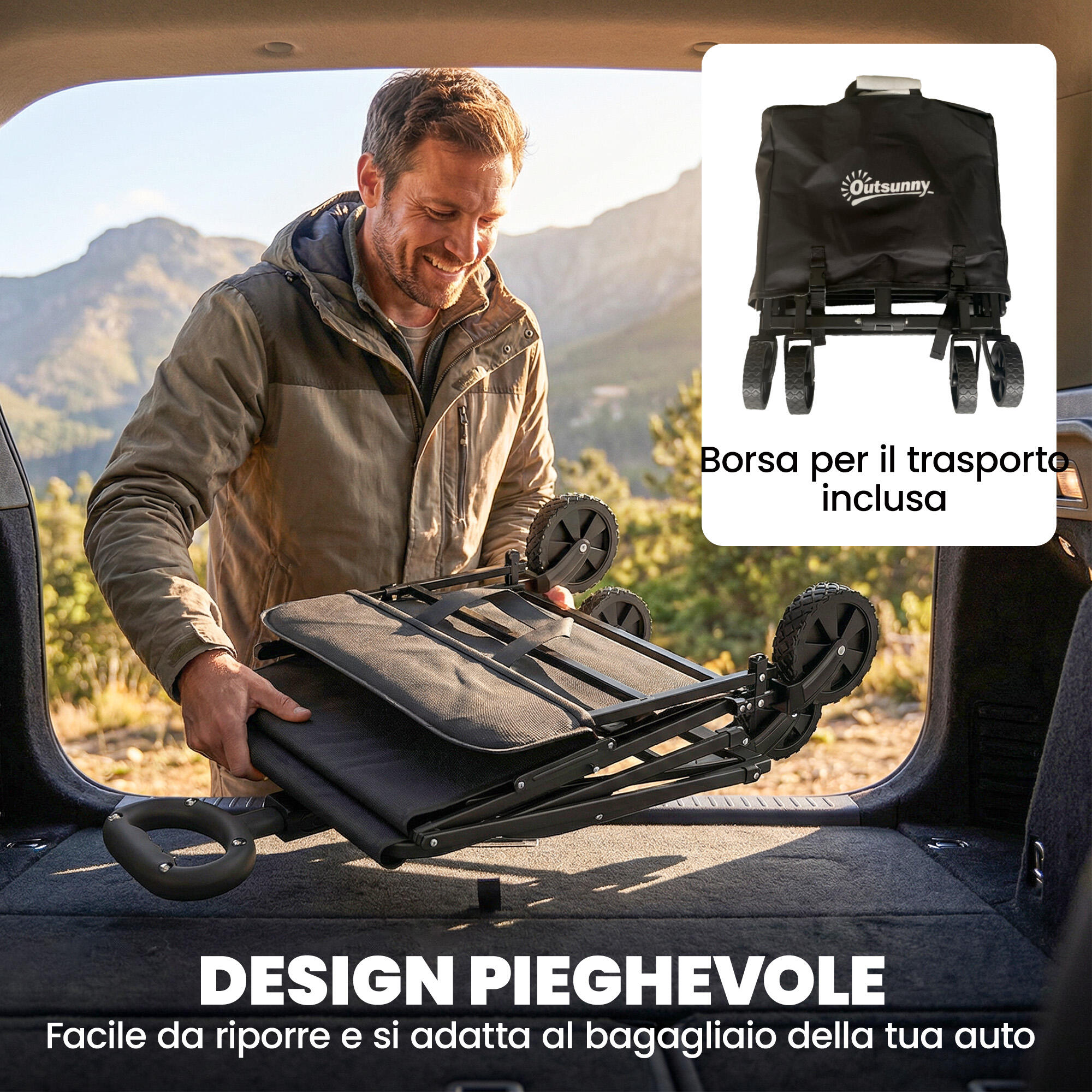 Outsunny Carrello Pieghevole da Campeggio con Portellone Espandibile, 72L 4/7