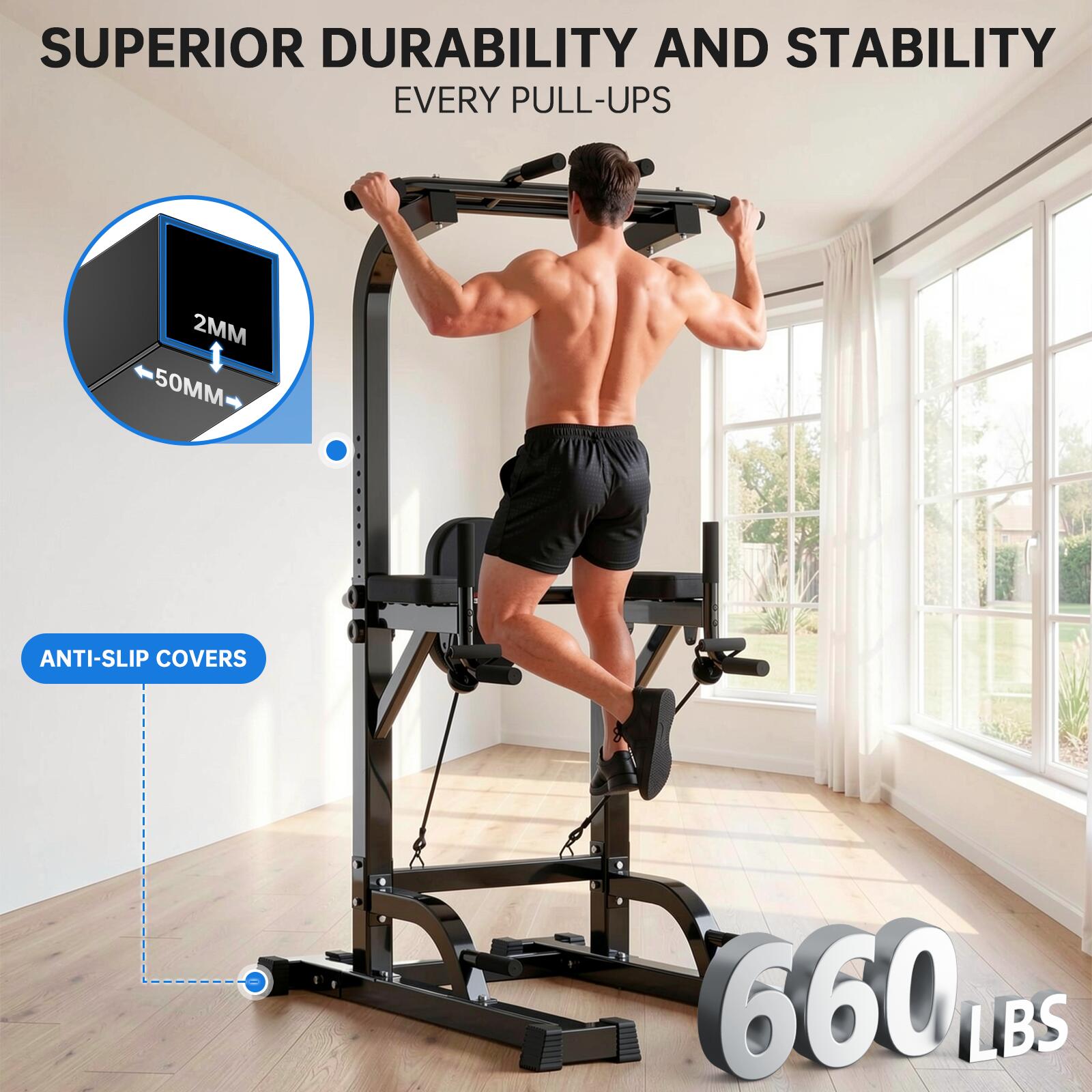 Musculation Power Tower Station Tractions Dips Multifonction Réglable 5/7