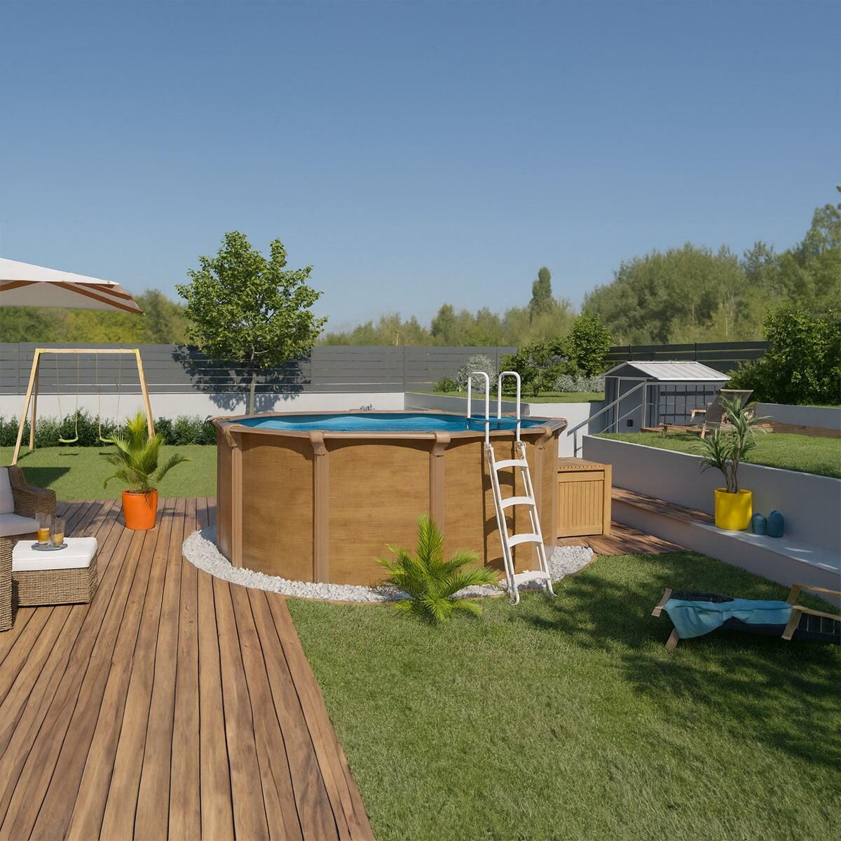 Piscine hors sol acier ronde Ø 3,65 x 1,32 m aspect bois OSMOSE 2/7