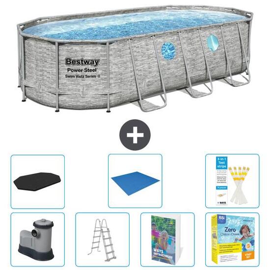 BESTWAY Basen Power Steel Owalny - 549x274x122 cm - 8-częściowy S546