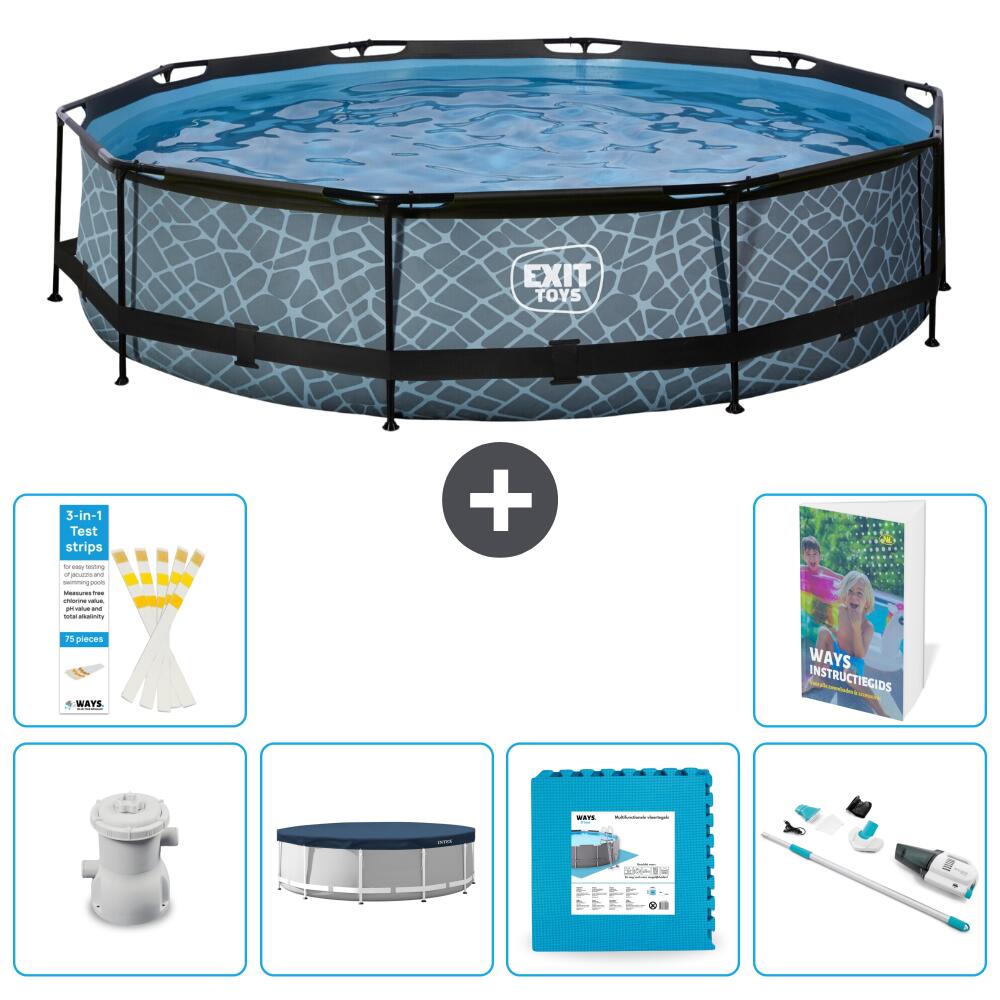EXIT TOYS Piscina Exit Rotonda - Effetto pietra - 360x76 cm - 7-pezzi S183 1/7
