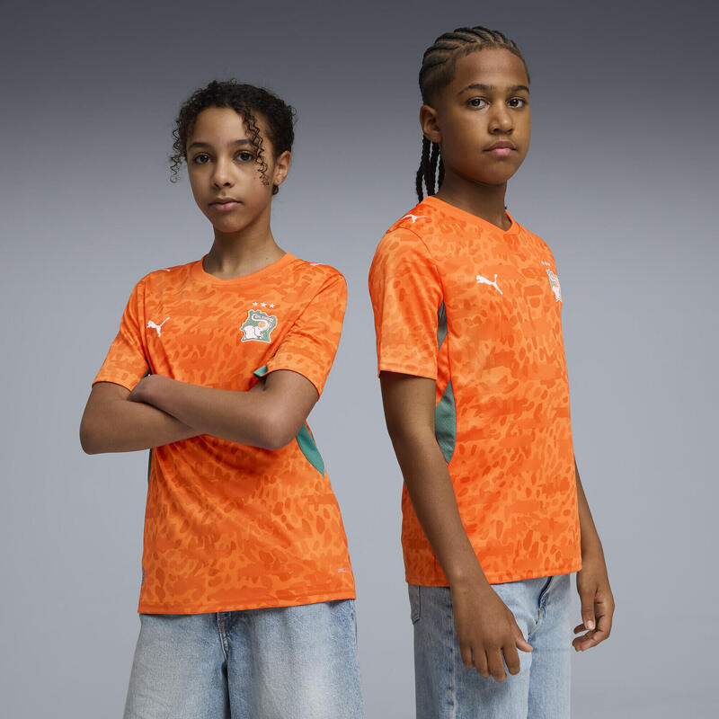 Tricou fotbal copii mânecă scurtă emblemă echipă 2026, portocaliu PUMA