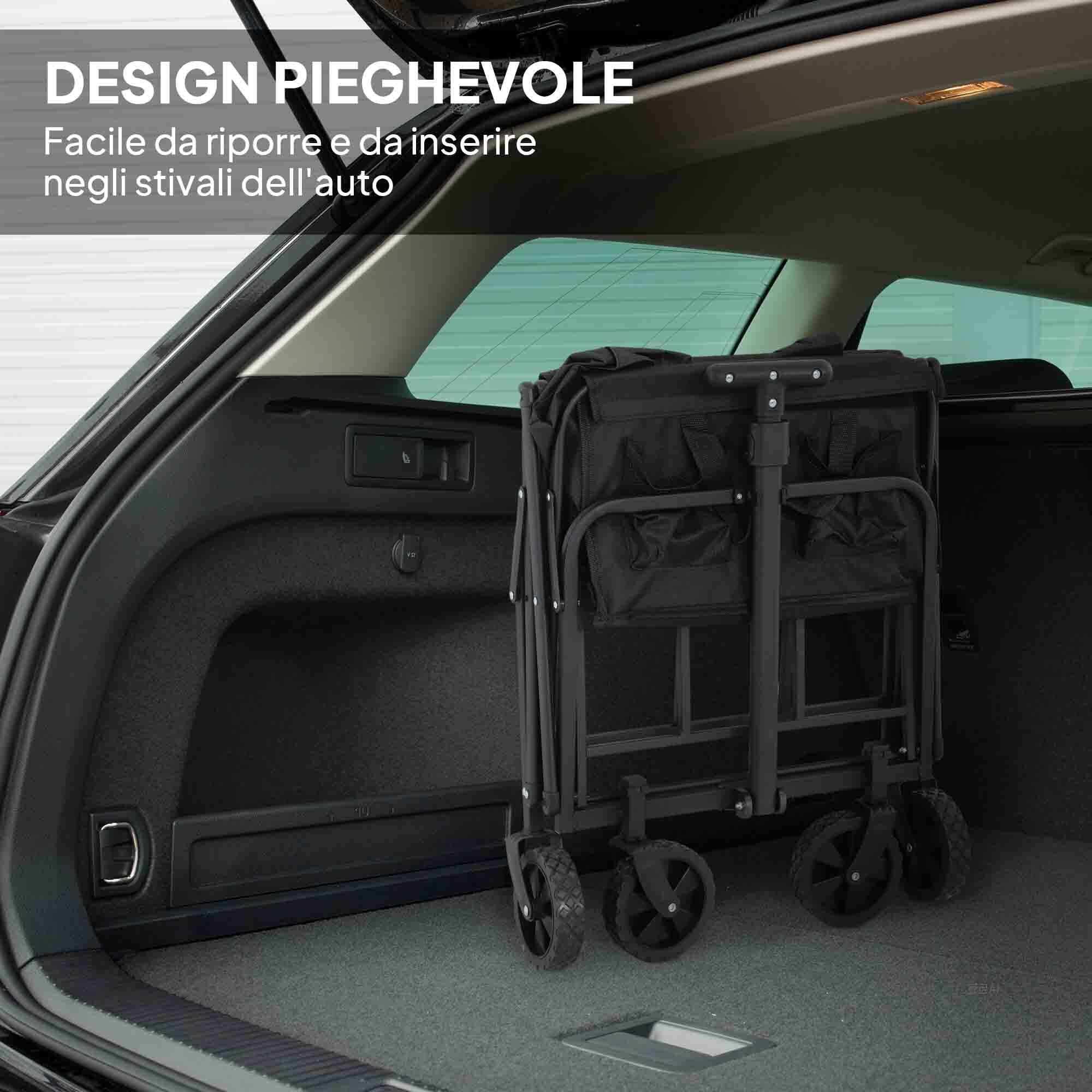 Outsunny Carrello da Esterno 62L Pieghevole con Manico Regolabile Nero 6/7