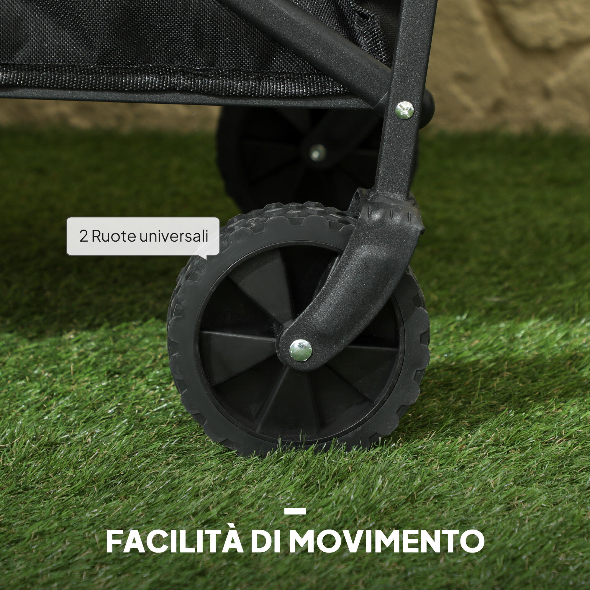 Outsunny Carrello da Esterno 62L Pieghevole con Manico Regolabile Nero 7/7