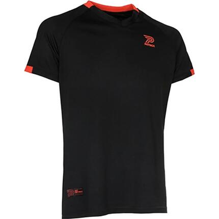 T-shirt - sport - femmes - léger, col V - noir/rouge fluo