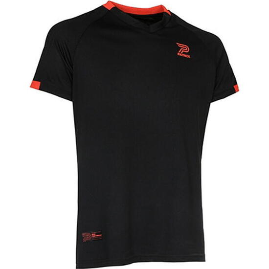 T-shirt - sport - femmes - léger, col V - noir/rouge fluo