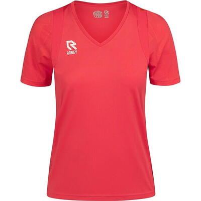 Robey tennis smash tee dames - koraal, 100% polyester, v-hals, xl