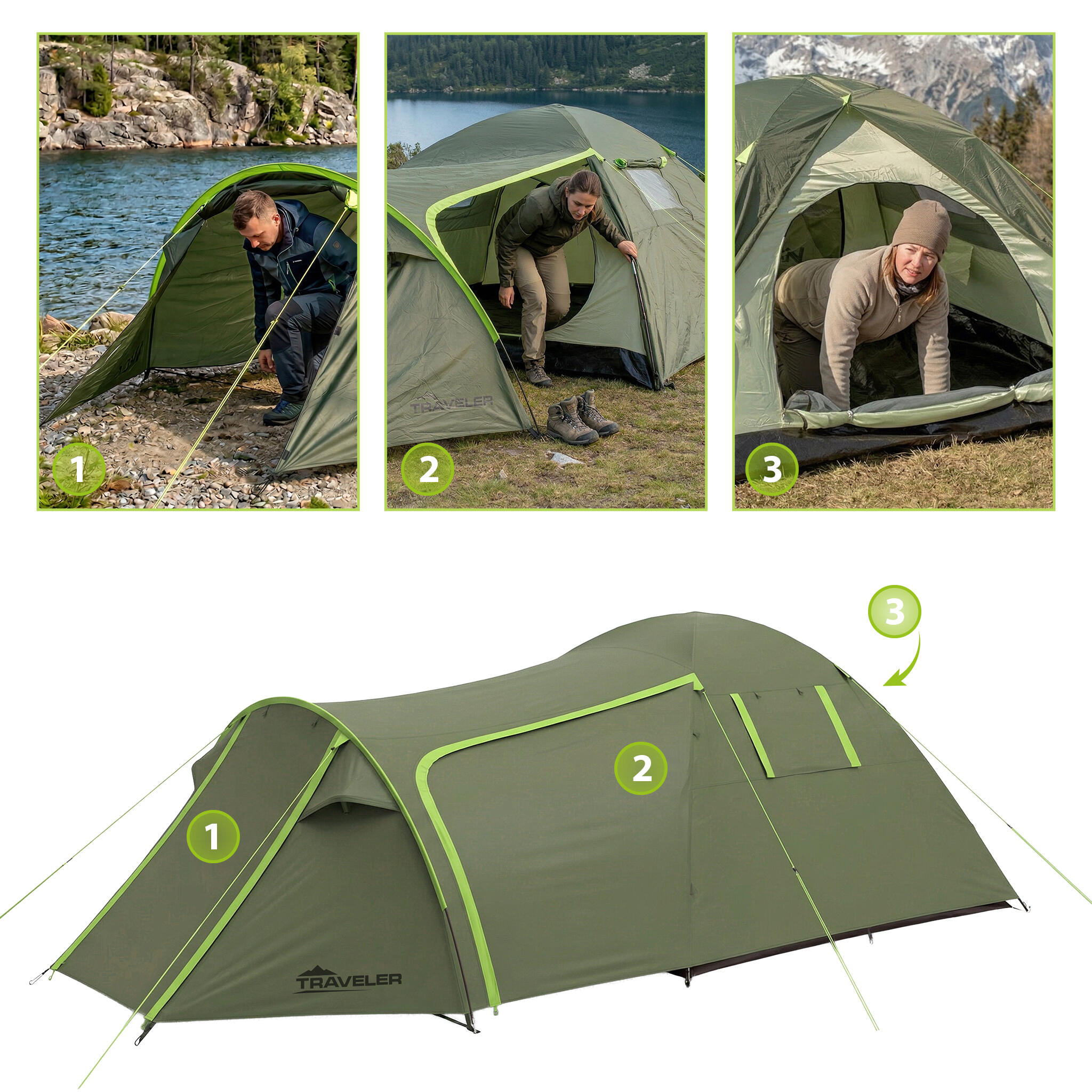 Namiot kempingowy Vayox VA0429 Traveler 3-osobowy 3/8
