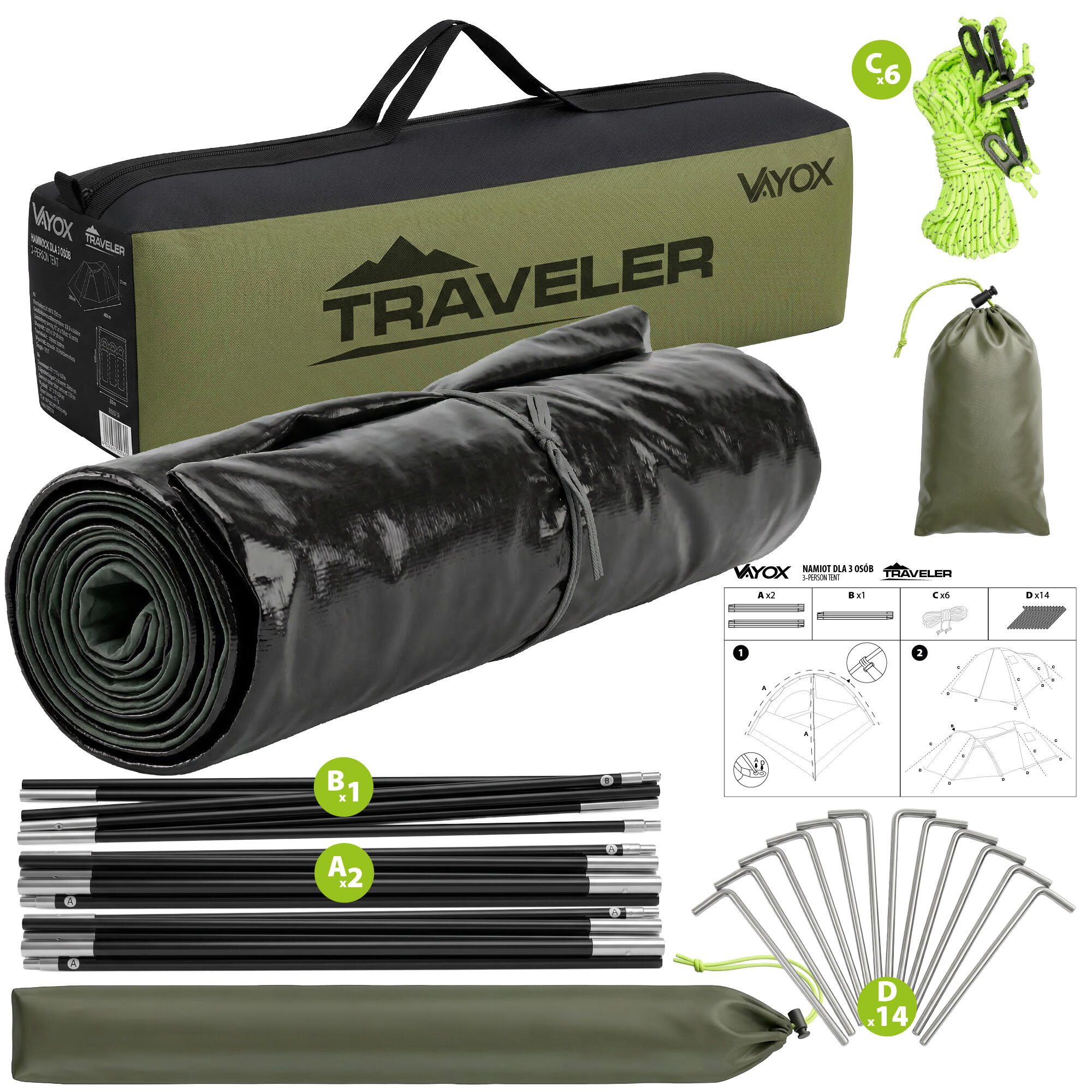 Namiot kempingowy Vayox VA0429 Traveler 3-osobowy 7/8