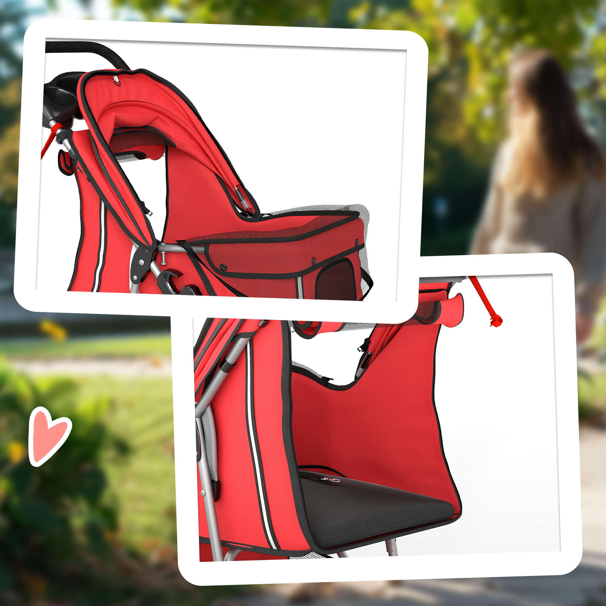 Carrito para Perros PawHut 77x44x102 cm Rojo 4/5