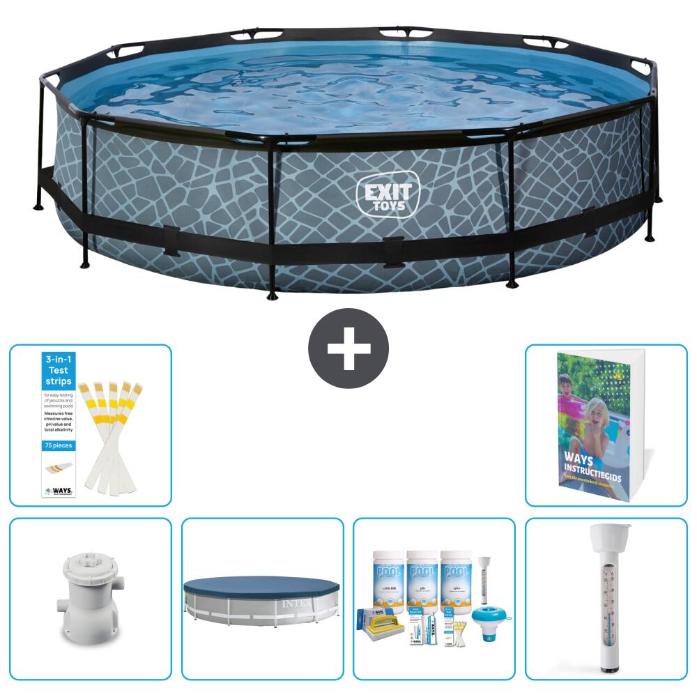 EXIT TOYS Piscina Exit Rotonda - Effetto pietra - 360x76 cm - 7-pezzi S226 1/7