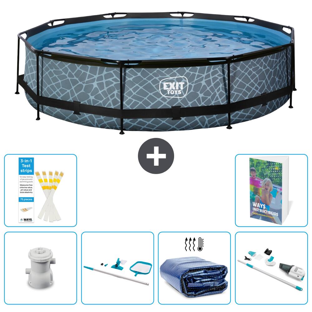 EXIT TOYS Piscina Exit Redonda - Efecto piedra - 360x76 cm - 7-piezas S323 1/7