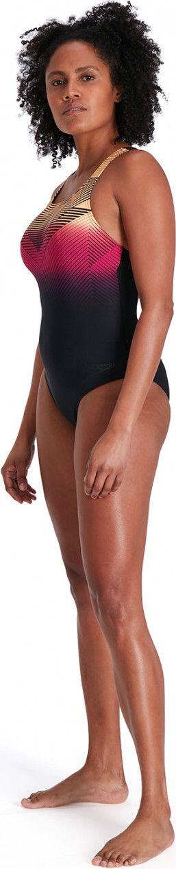 Costume da bagno Speedo Digital Placement Medalist Donna Nero/Arancione/Rosa 3/6