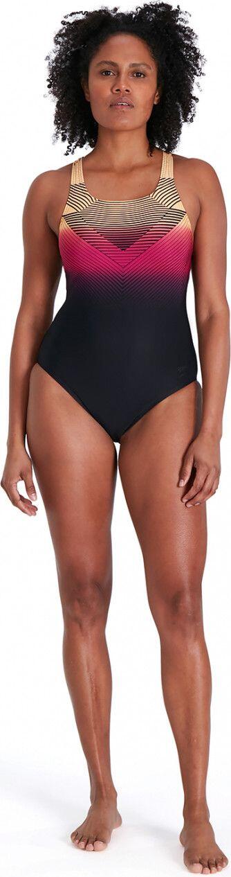 Costume da bagno Speedo Digital Placement Medalist Donna Nero/Arancione/Rosa 2/6