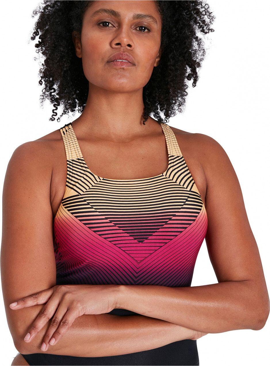 Costume da bagno Speedo Digital Placement Medalist Donna Nero/Arancione/Rosa 5/6