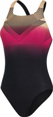 Speedo women's digital placement medalist zwempak zwart/oranje/roze