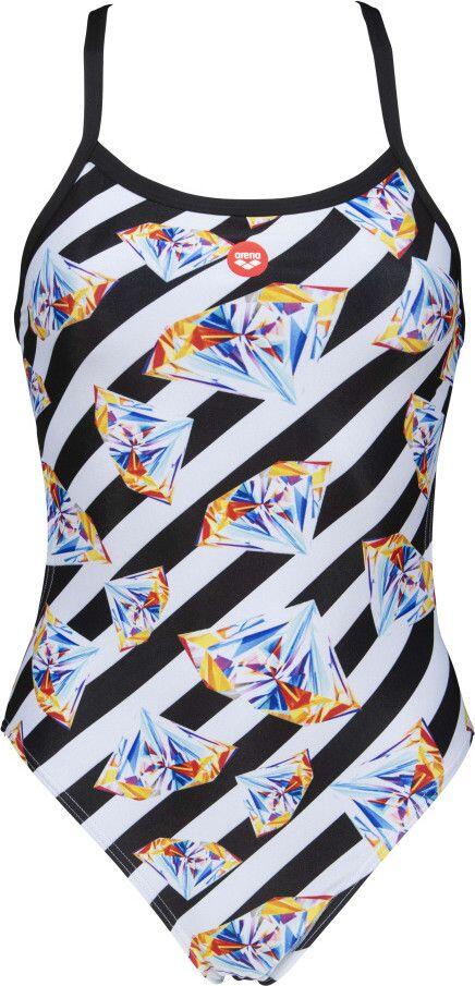 Arena Crazy Diamonds Challenge Back Women's One-Piece Swimsuit White Black 2/4