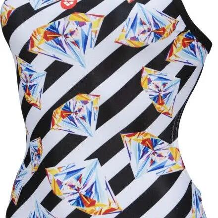 Women's Arena Crazy Diamonds Challenge Back One-Piece Swimsuit White Black