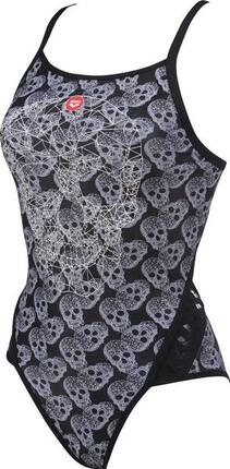 Arena Crazy Pop Skulls Superfly Back One Piece Swimsuit Grey