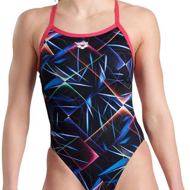 Arena Allover Challenge Back One Piece Swimsuit Blue Pink