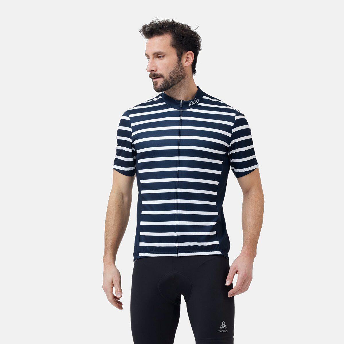Maillot Manches Courtes Odlo Essential Print Bleu / Blanc 3/4