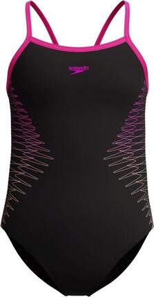 Speedo Plastisol Placement Badeanzug Schwarz/Pink Mädchen