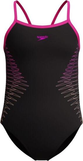 Speedo Plastisol Placement Badeanzug Schwarz/Pink Mädchen